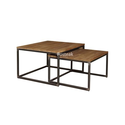 Industrial Coffee Table Set 2- Square | Posteak Furniture regarding Unveiling the Industrial Coffee Table Set with Cantilever Design & Aged Bronze Frames